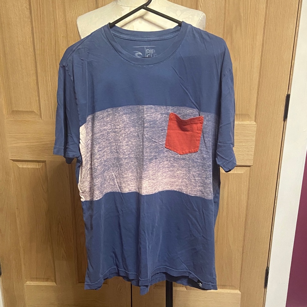 Rip Curl Blue Colorblock Short Sleeve Tee with Red Pocket